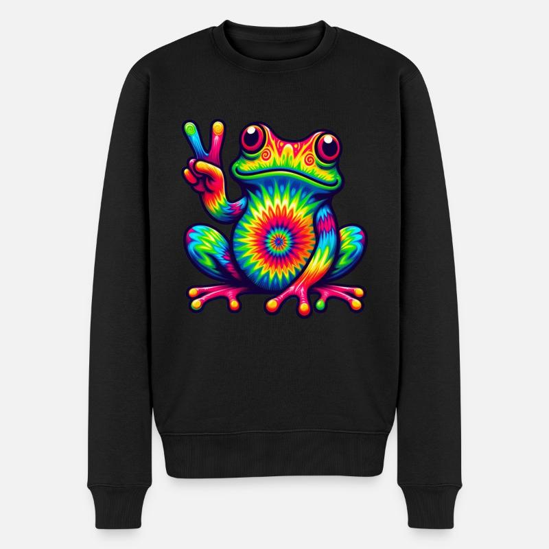 Frosch Friedenszeichen Niedliche Hippie - Männer Premium Bio Pullover - Schwarz