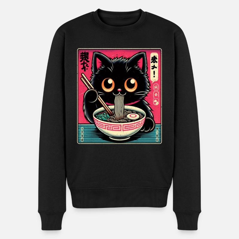 Chat Ramen Nouilles Anime Japonais Chat Chaton - Pull Premium bio Homme - noir
