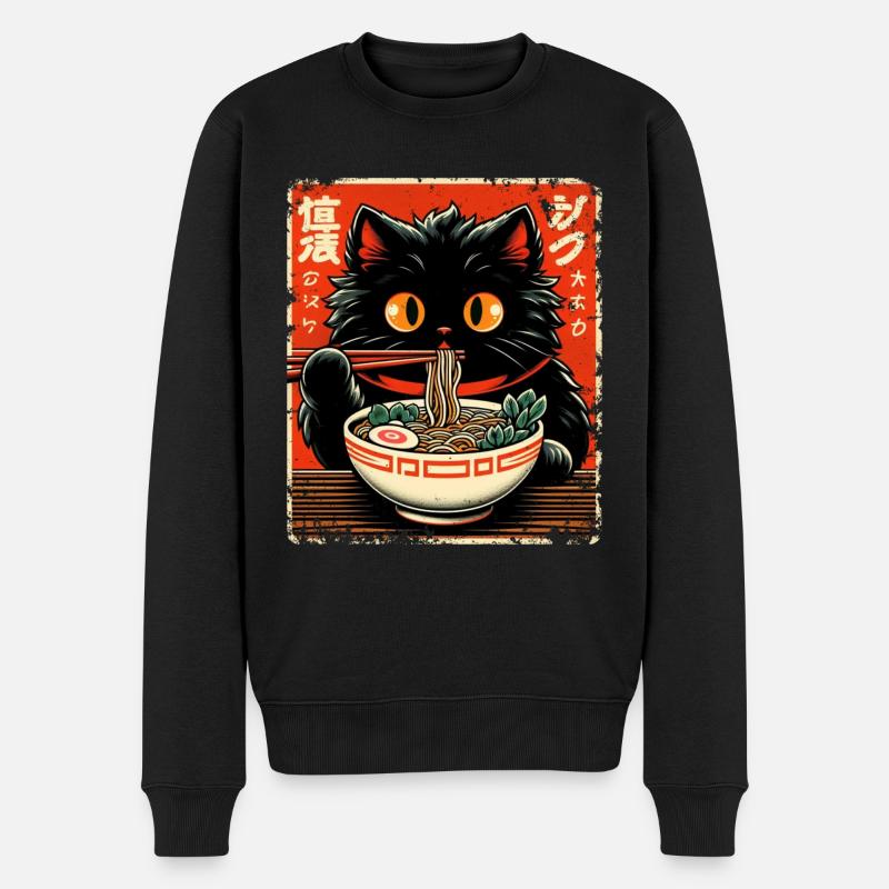 Chat Ramen Nouilles Anime Japonais Chat Chaton - Pull Premium bio Homme - noir