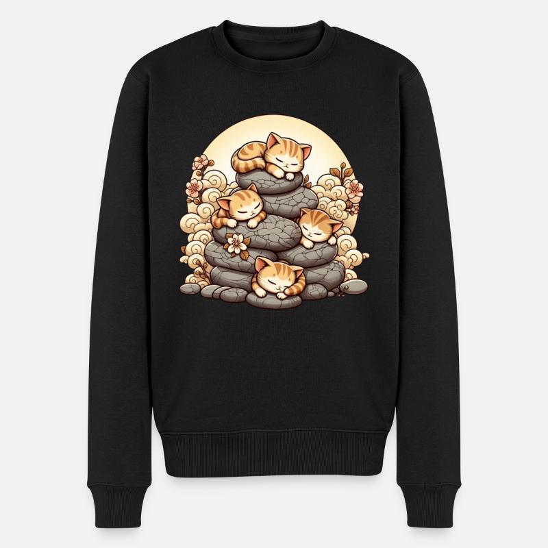 Japanische Katzen Anime Kätzchen Schlafen Kawaii - Männer Premium Bio Pullover - Schwarz