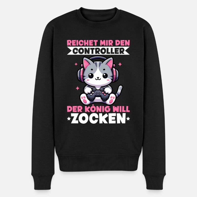 Reichet Mir Den Controller Der König Will Zocken - Männer Premium Bio Pullover - Schwarz