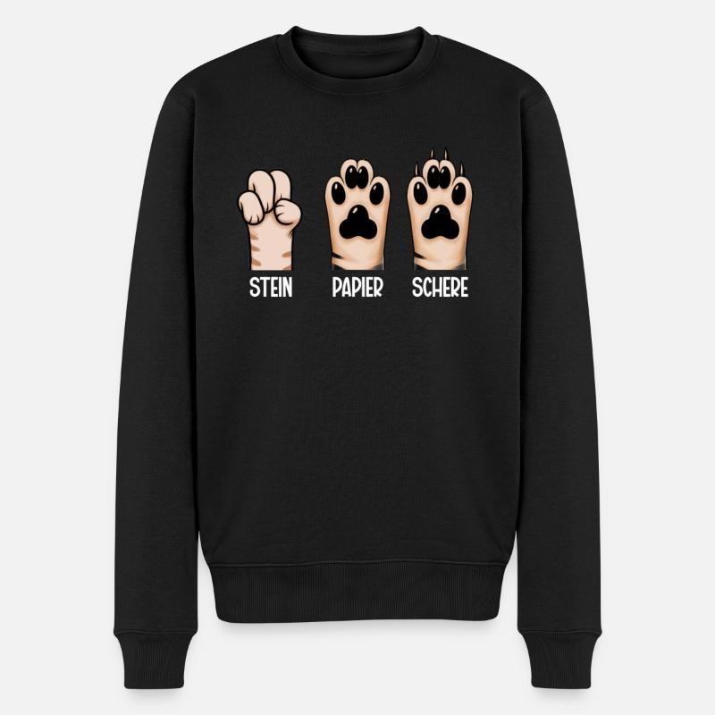 Katze Stein Papier Schere Pfote Spiel Lustige - Männer Premium Bio Pullover - Schwarz