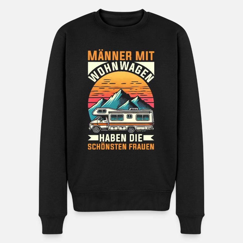 Camper Wohnwagen Lagerfeuer Campingurlaub - Männer Premium Bio Pullover - Schwarz