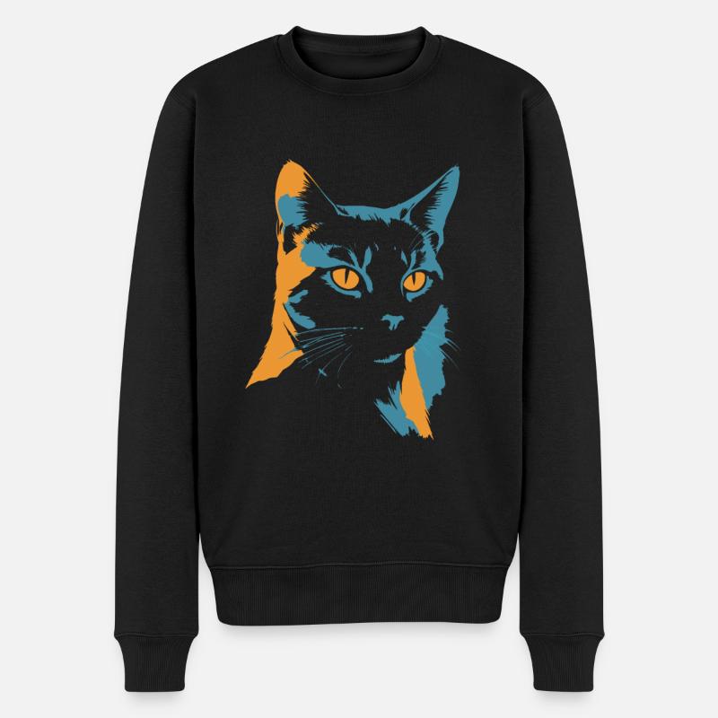 Explosion de couleurs : tête de chat en orange et bleu - Pull Premium bio Homme - noir