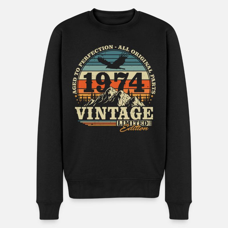 Vintage 1974 Jahrgang Geburtstag Retro Geschenk - Männer Premium Bio Pullover - Schwarz