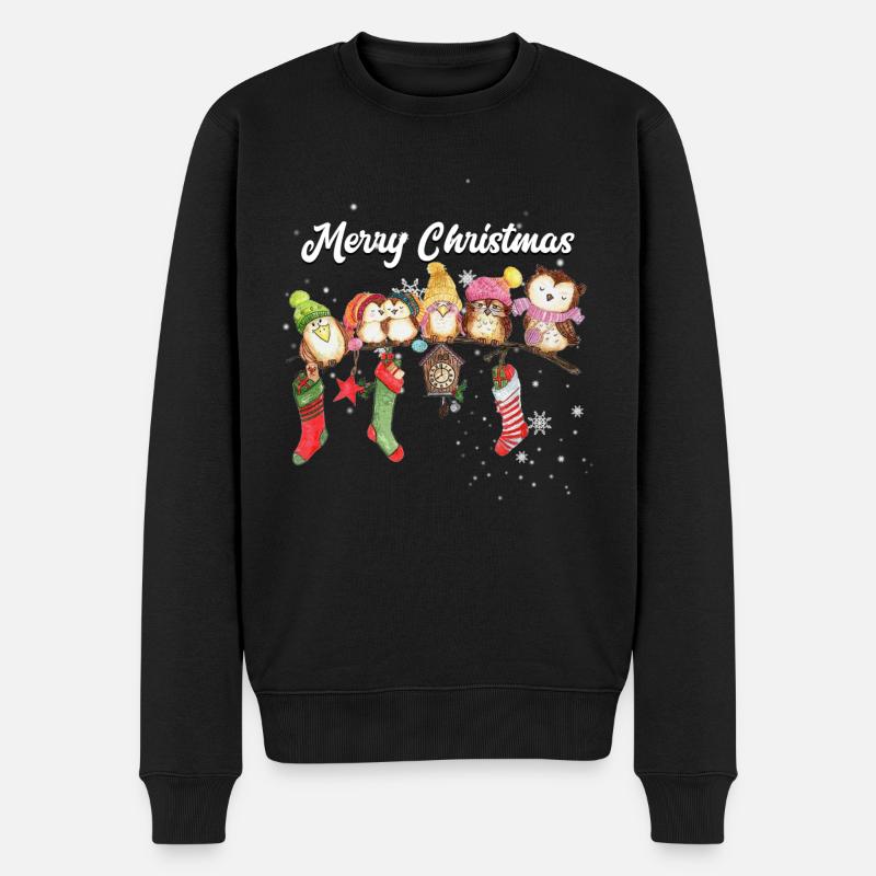 Frohe Weihnachten Eule - Männer Premium Bio Pullover - Schwarz