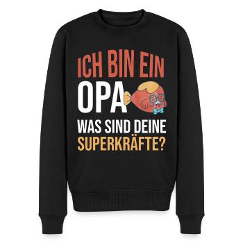 Ich bin ein Opa. Was sind deine Superkräfte? - Männer Premium Bio Pullover - Schwarz - Vorne - Nico (187cm)