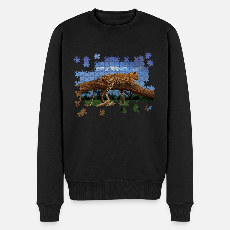 Puzzle Leopard Löwe liegt auf Baum Landschaft - Männer Premium Bio Pullover - Schwarz