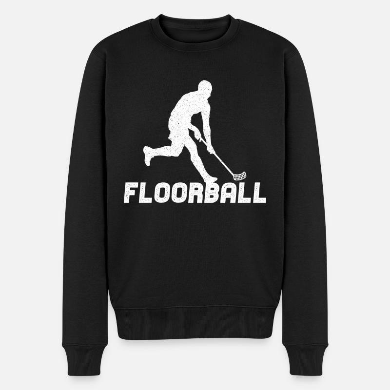 Floorball Silhouette Floorballspieler Unihockey - Männer Premium Bio Pullover - Schwarz