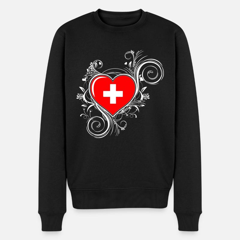 Schweiz - Herz - Männer Premium Bio Pullover - Schwarz
