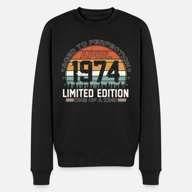 April 1974 Vintage Jahrgang Geburtstag Geschenk - Männer Premium Bio Pullover - Schwarz