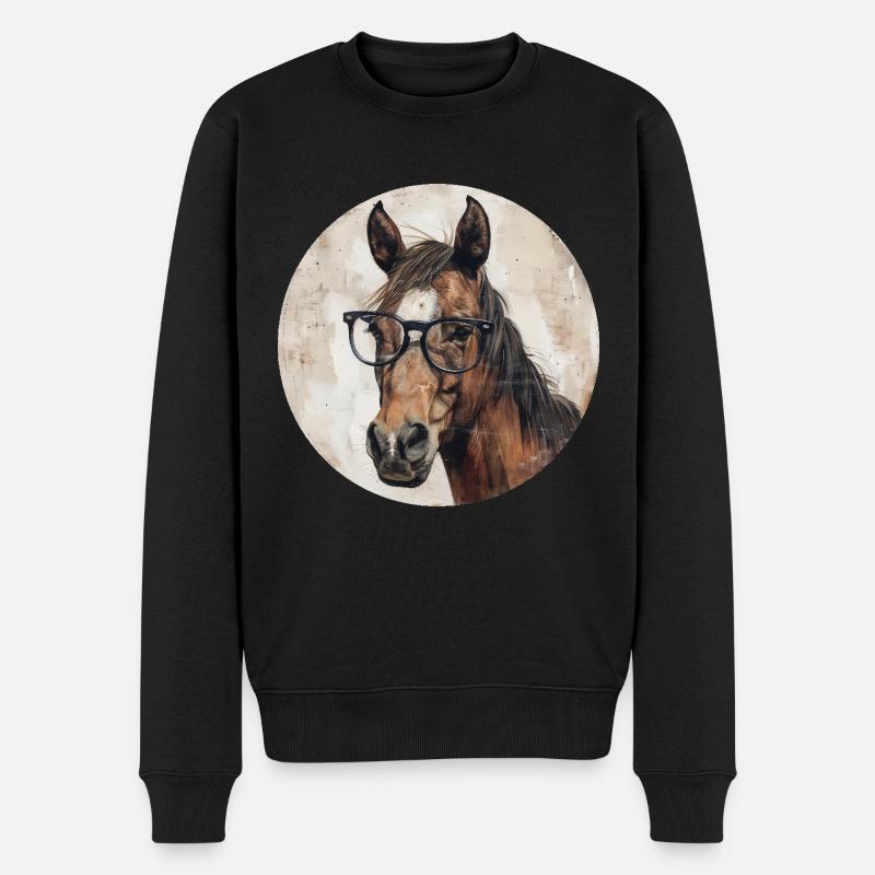 Cheval avec des lunettes - Pull Premium bio Homme - noir