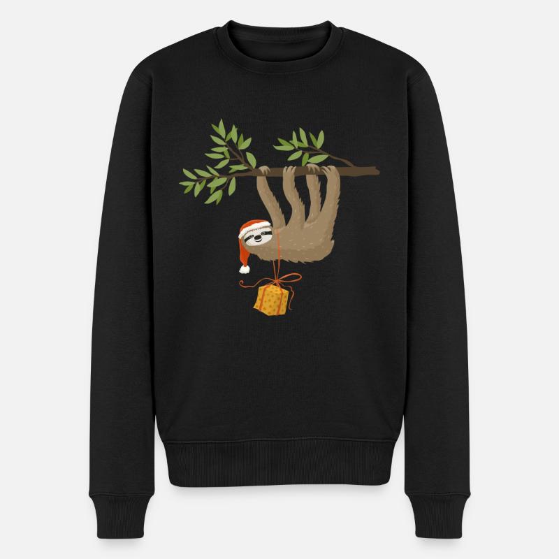 Weihnachtsfaultier - Männer Premium Bio Pullover - Schwarz