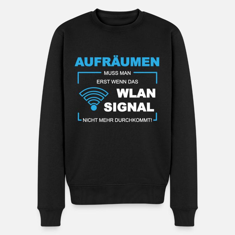 Wlan wifi Signal Aufräumen putzen - Männer Premium Bio Pullover - Schwarz