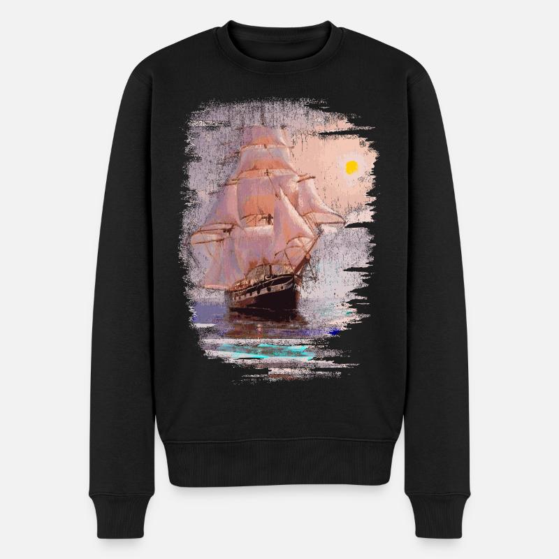 Segelschiff - Männer Premium Bio Pullover - Schwarz