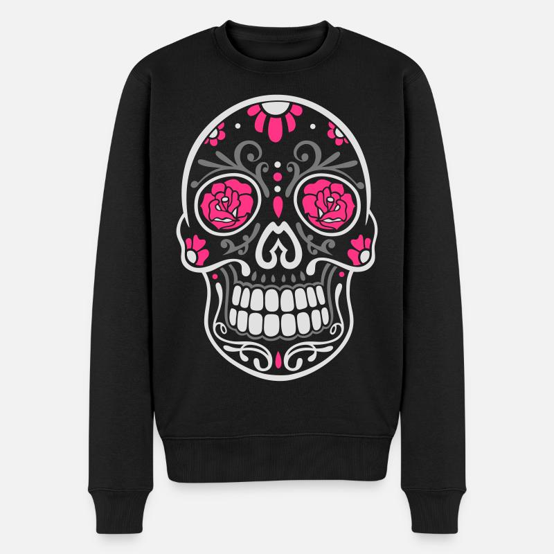 Totenkopf, Totenschädel, sugar skull - Männer Premium Bio Pullover - Schwarz