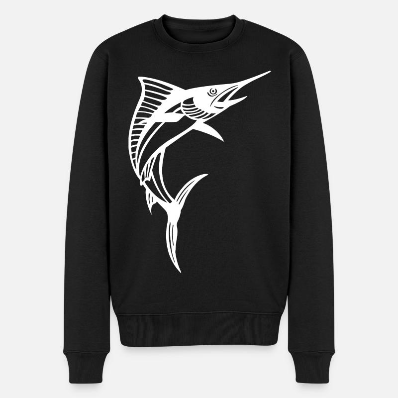 Weißer Schwertfisch - Männer Premium Bio Pullover - Schwarz