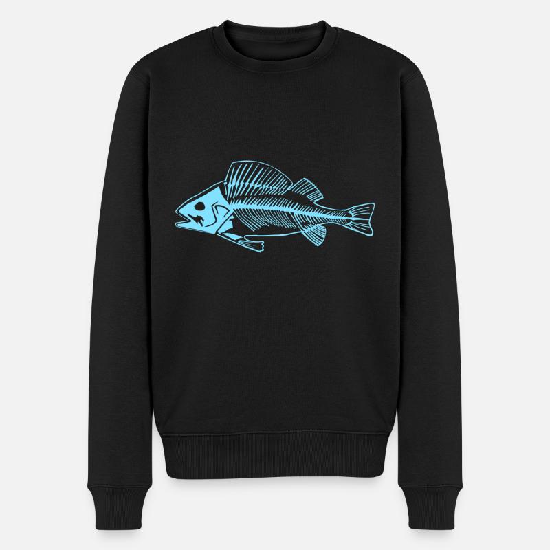 Blauer Barsch Gräte das coole Fischgräten Design - Männer Premium Bio Pullover - Schwarz