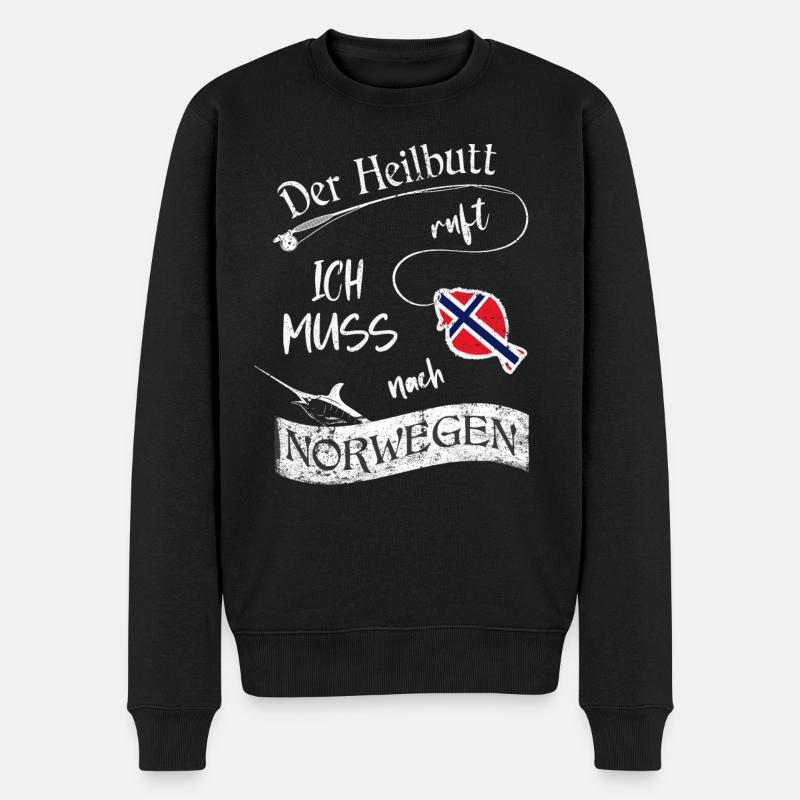 Angeln - Der Heilbutt ruft ich muss nach Norwegen - Männer Premium Bio Pullover - Schwarz
