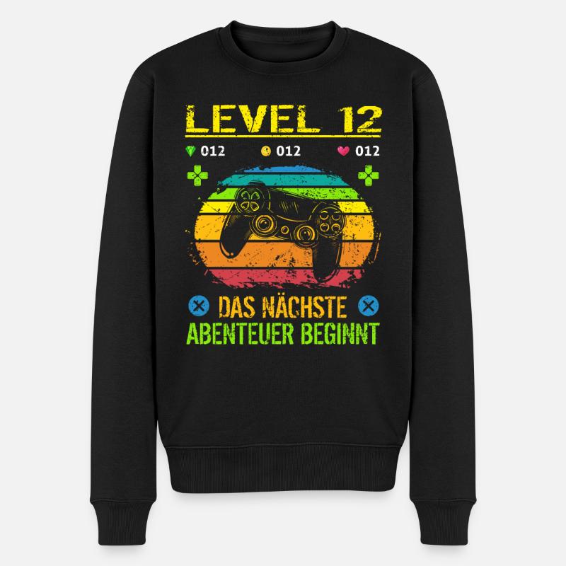 Geburtstag Gamer Level 12 Geburtstagsshirt Jungen - Männer Premium Bio Pullover - Schwarz