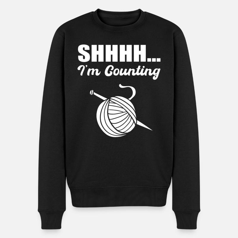 Shh... I'm Counting Häkeln - Männer Premium Bio Pullover - Schwarz
