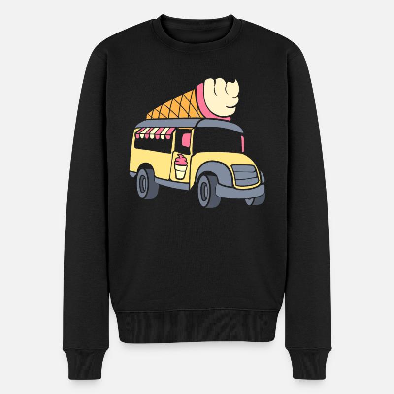 Rosa Eiswagen Eiscreme Scooper - Männer Premium Bio Pullover - Schwarz