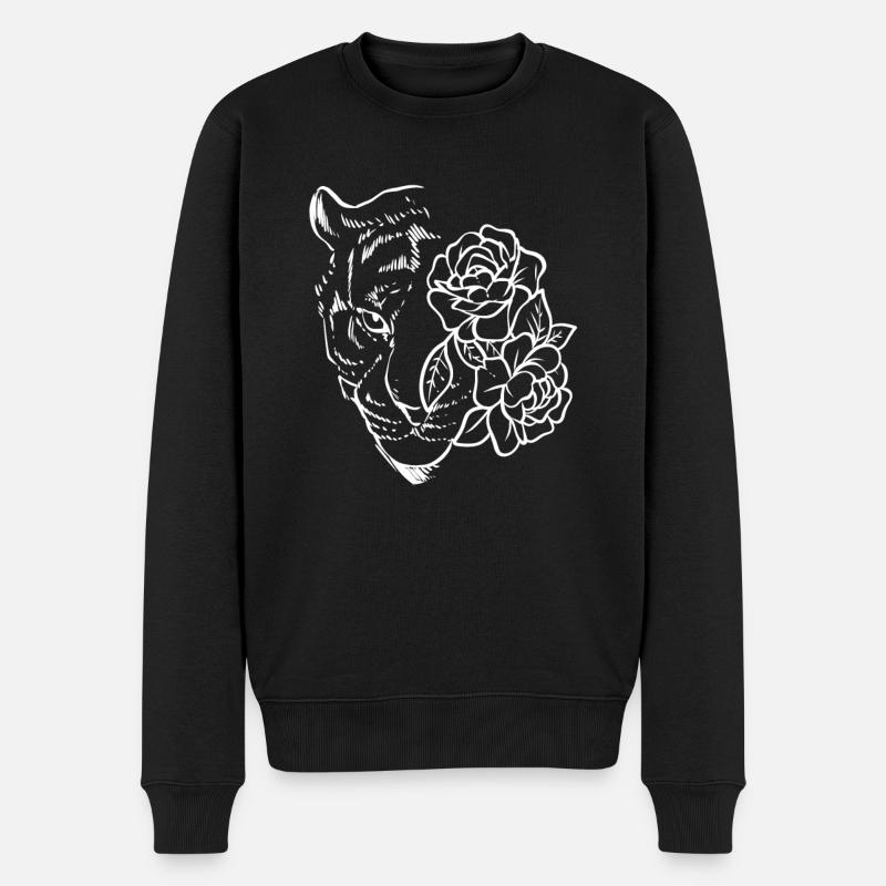 Tiger mit Blumen Zoologe - Männer Premium Bio Pullover - Schwarz