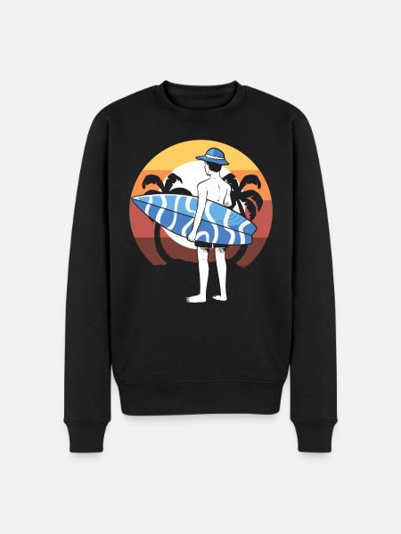 Surfer mit Surfbrett Surflehrer - Männer Premium Bio Pullover - Schwarz