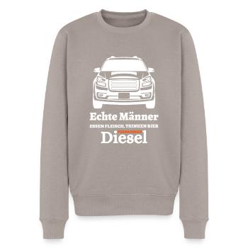 Echte Männer Essen Fleisch Trinken Bier ... - Männer Premium Bio Pullover - Taupe - Vorne - Nico (187cm)