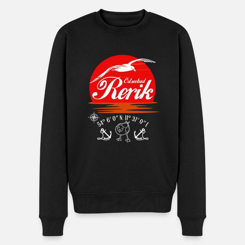 Rerik-Ostseebad-Koordinaten, Möwe und Anker - Männer Premium Bio Pullover - Schwarz