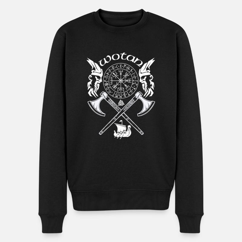 Wotan-VIKING-Wikinger SYMBOLE-WIKINGER RUNEN - Männer Premium Bio Pullover - Schwarz