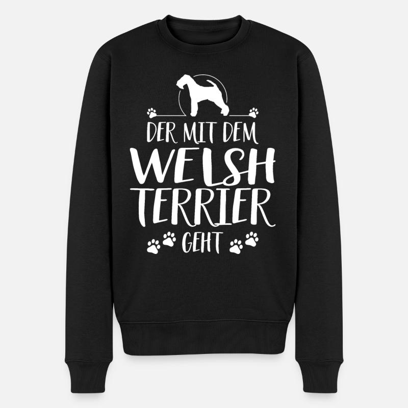 DER MIT WELSH TERRIER GEHT Hundespruch Wilsigns - Männer Premium Bio Pullover - Schwarz
