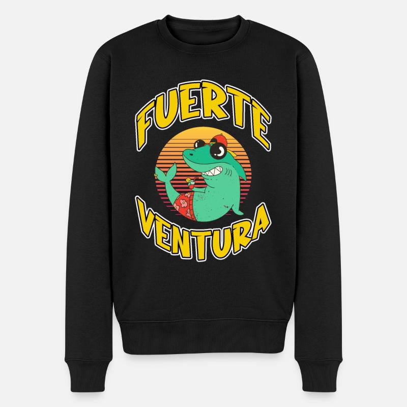 Fuerteventura Sommer Sonne Strand Meer Palmen Hai - Männer Premium Bio Pullover - Schwarz