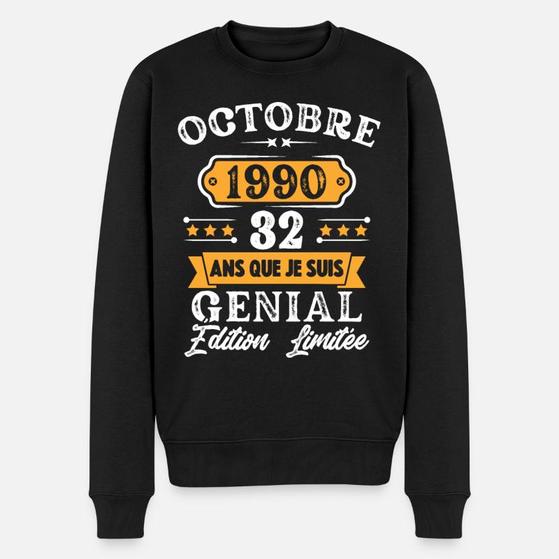 Cadeau D'anniversaire 32 Ans Octobre 1990 Rétro - Pull Premium bio Homme - noir