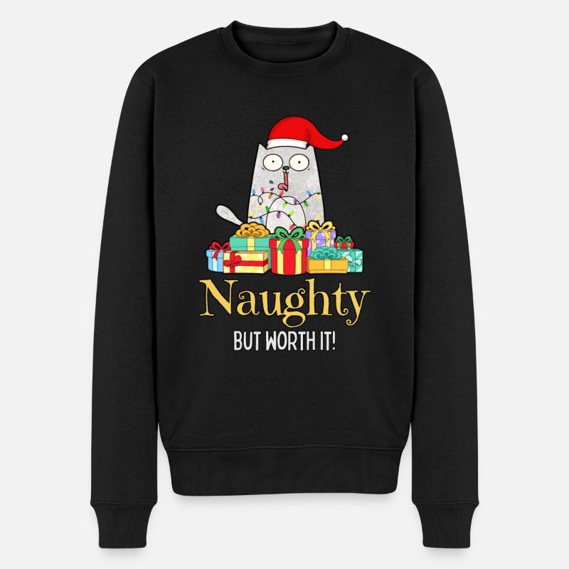 Lustige Weihnachtskatze - Männer Premium Bio Pullover - Schwarz