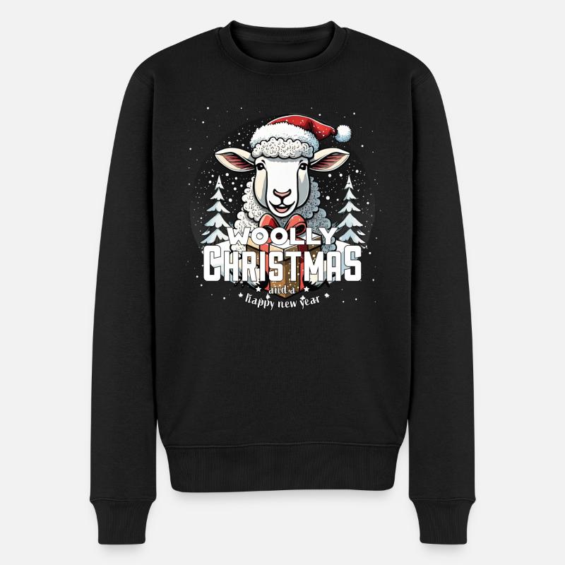 Weihnachtsschaf - Woolly Christmas - Männer Premium Bio Pullover - Schwarz