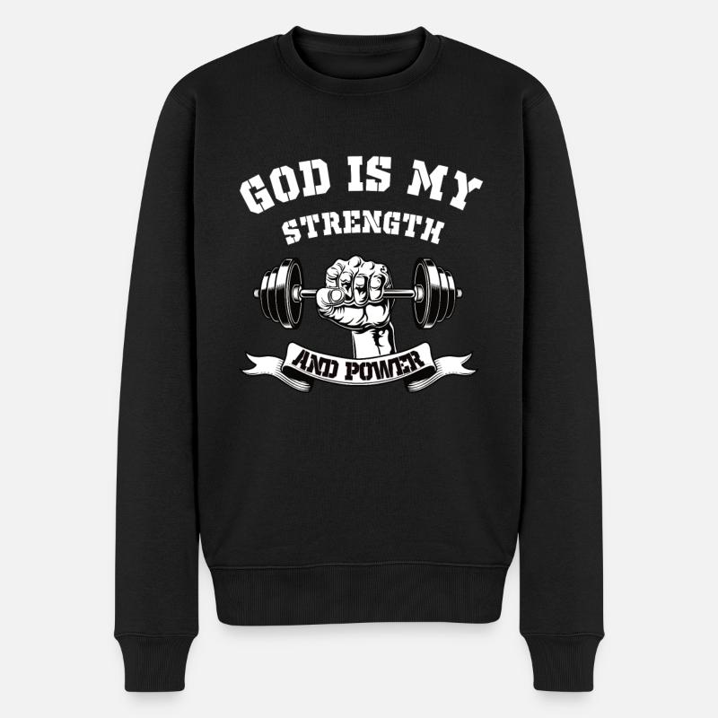 Gott ist Stärke und Kraft - christliches Design - Männer Premium Bio Pullover - Schwarz