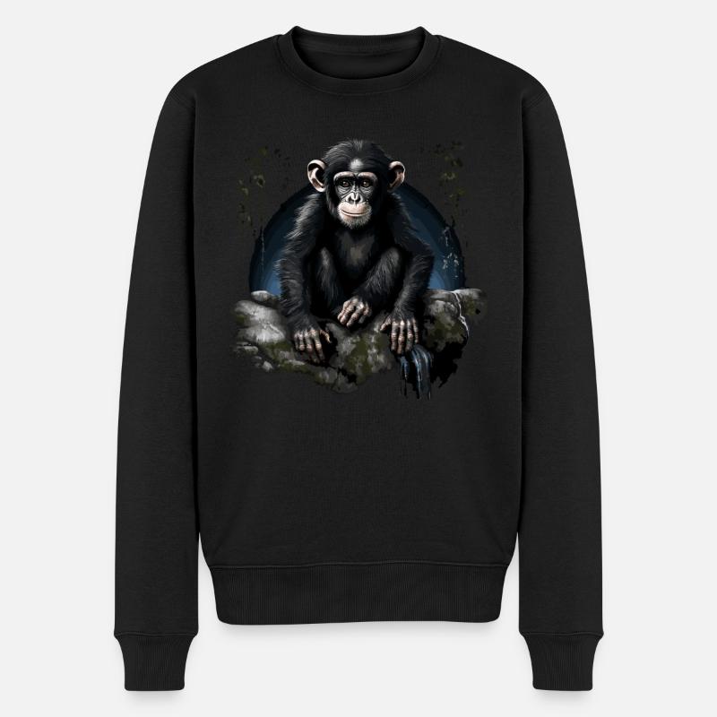 Schimpanse Affe Tier - Männer Premium Bio Pullover - Schwarz