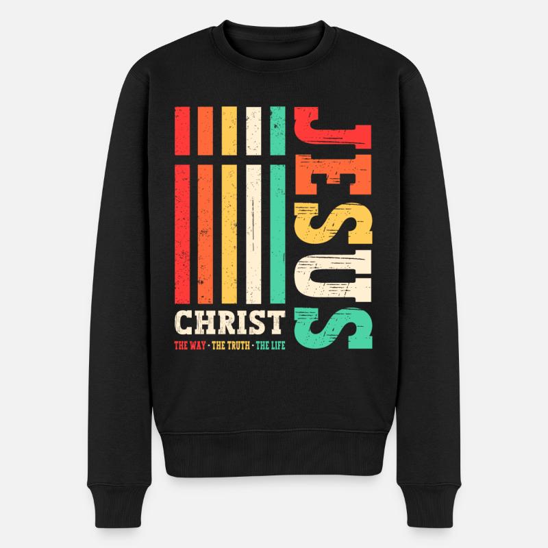 Jesus Christus Shirt Bibelvers Ich bin der Weg - Männer Premium Bio Pullover - Schwarz