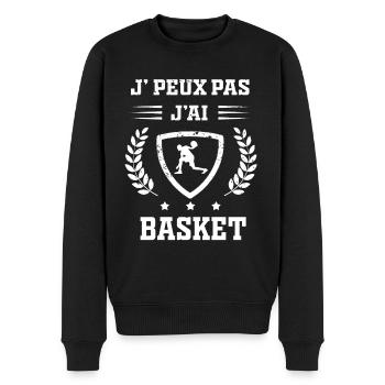 Je peux pas j'ai basket humour - Pull Premium bio Homme - noir - Devant - Nico (187cm)