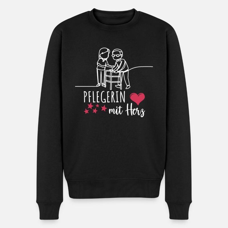 Pflegerin Mit Herz Altenpflege Pflegeleben - Männer Premium Bio Pullover - Schwarz
