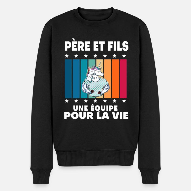 Vater und Sohn Einhorn Mann Vintage Geschenk Papa - Männer Premium Bio Pullover - Schwarz