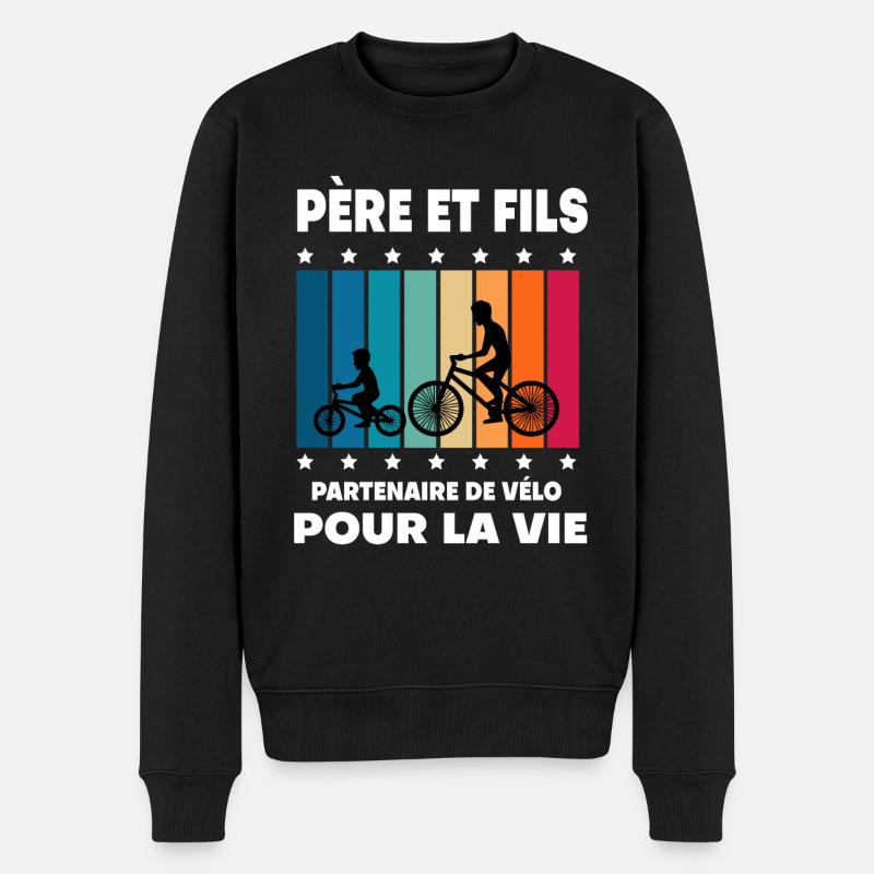 Vater und Sohn Fahrrad Vintage Mann Papa Radfahrer - Männer Premium Bio Pullover - Schwarz