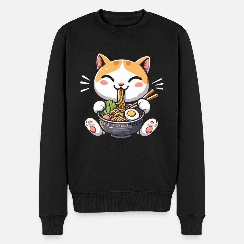 Anime Katze Ramen - Männer Premium Bio Pullover - Schwarz
