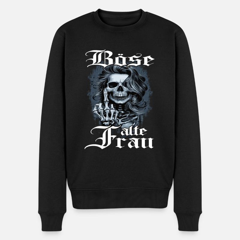 Böse Alte Frau Totenkopf - Männer Premium Bio Pullover - Schwarz