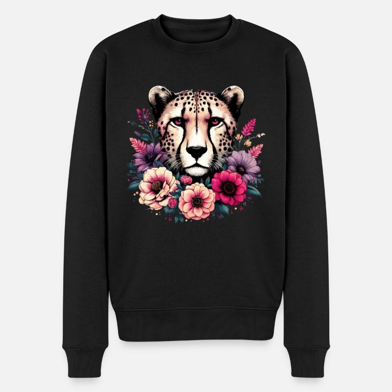 Guépard Fleurs de guépard - Pull Premium bio Homme - noir