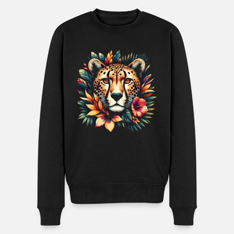Cheetah Gepard Blumen - Männer Premium Bio Pullover - Schwarz