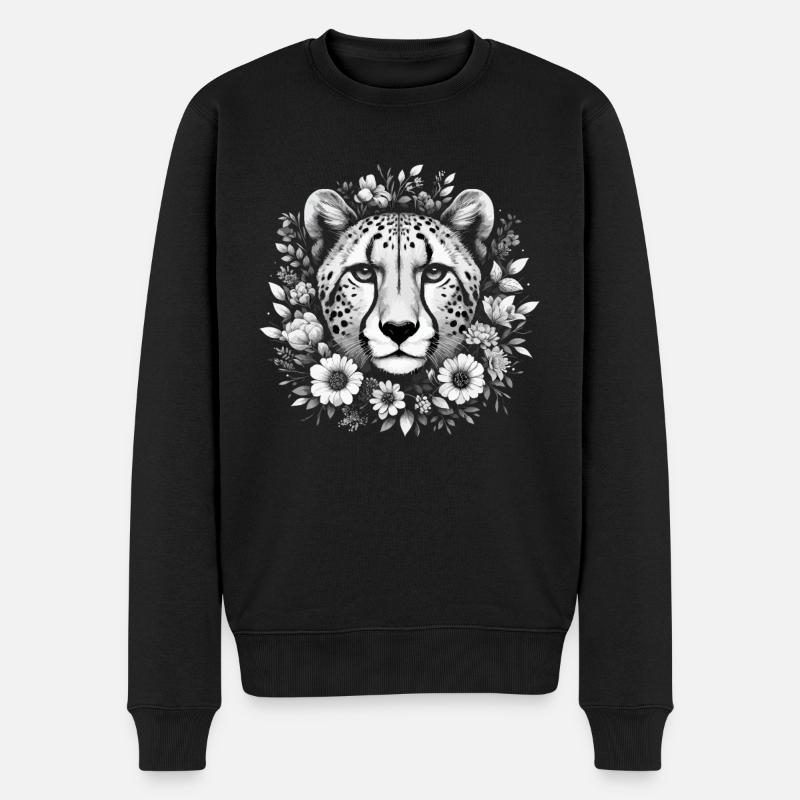Cheetah Gepard Blumen - Männer Premium Bio Pullover - Schwarz