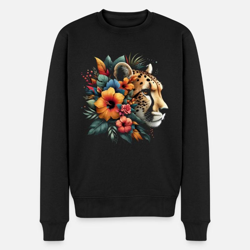 Guépard Fleurs de guépard - Pull Premium bio Homme - noir