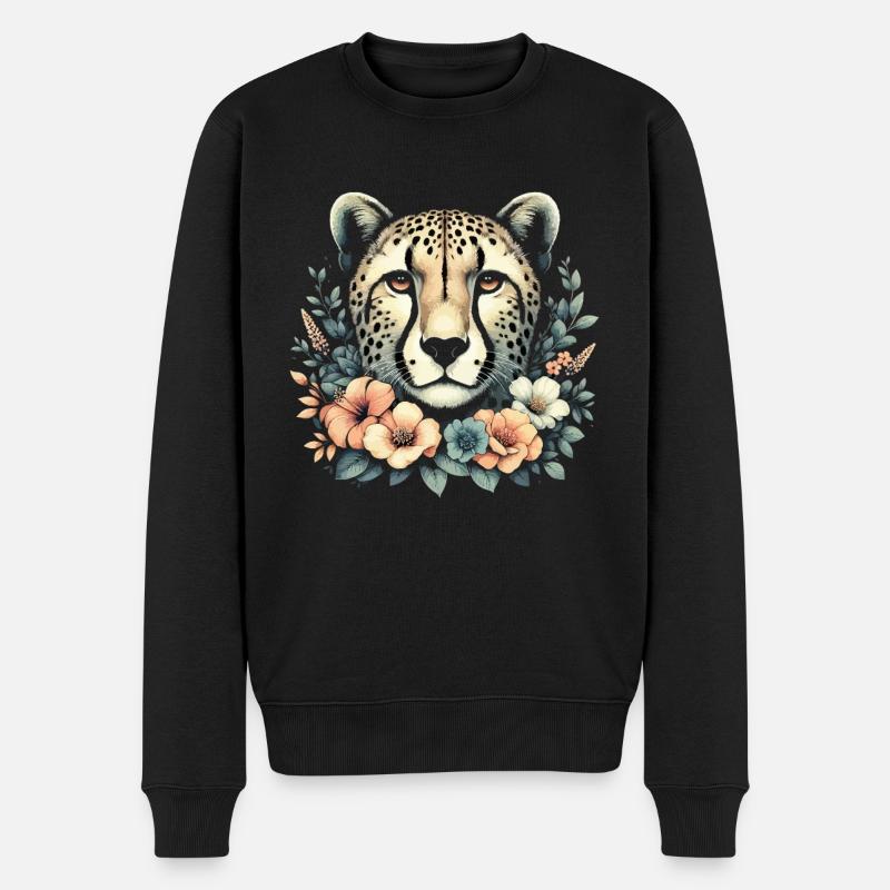 Cheetah Gepard Blumen - Männer Premium Bio Pullover - Schwarz